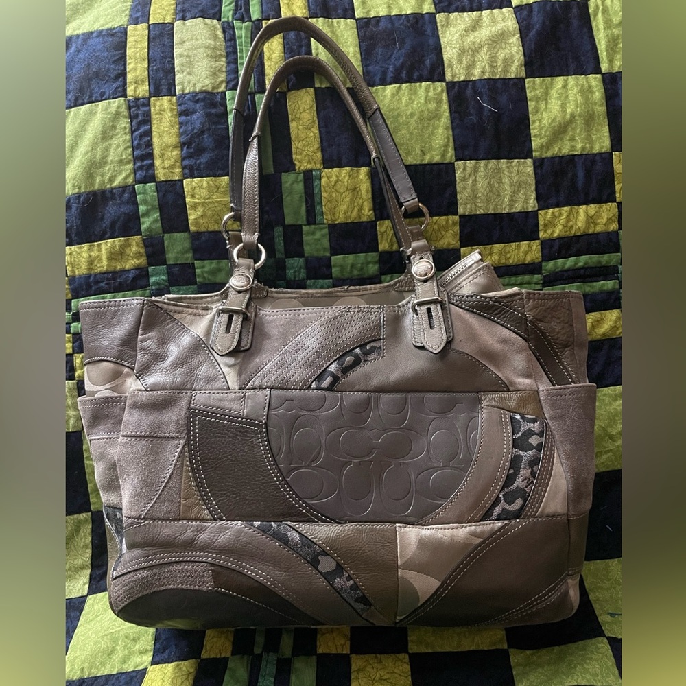 Coach Ocelot Animal Patchwork Monogram Bag with COA, Purple Interior F15459